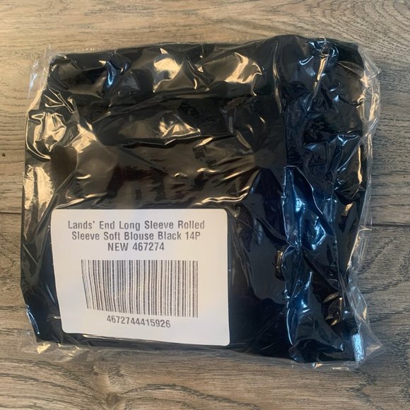 NWT LANDS' END LONG SLEEVE ROLLED TAB SLEEVE SOFT BLOUSE‎ BLACK 14P (PETITE) - Picture 9 of 11